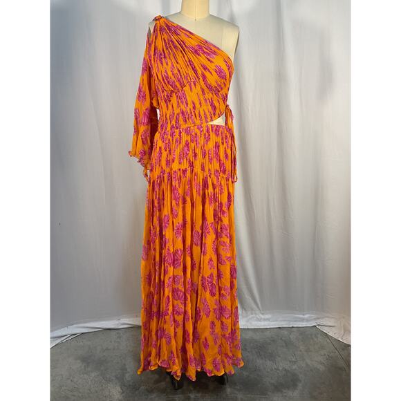Maria Lucia Hohan 'Matilda' Orange Printed One-Shoulder Gown Size 4 - Picture 2 of 6